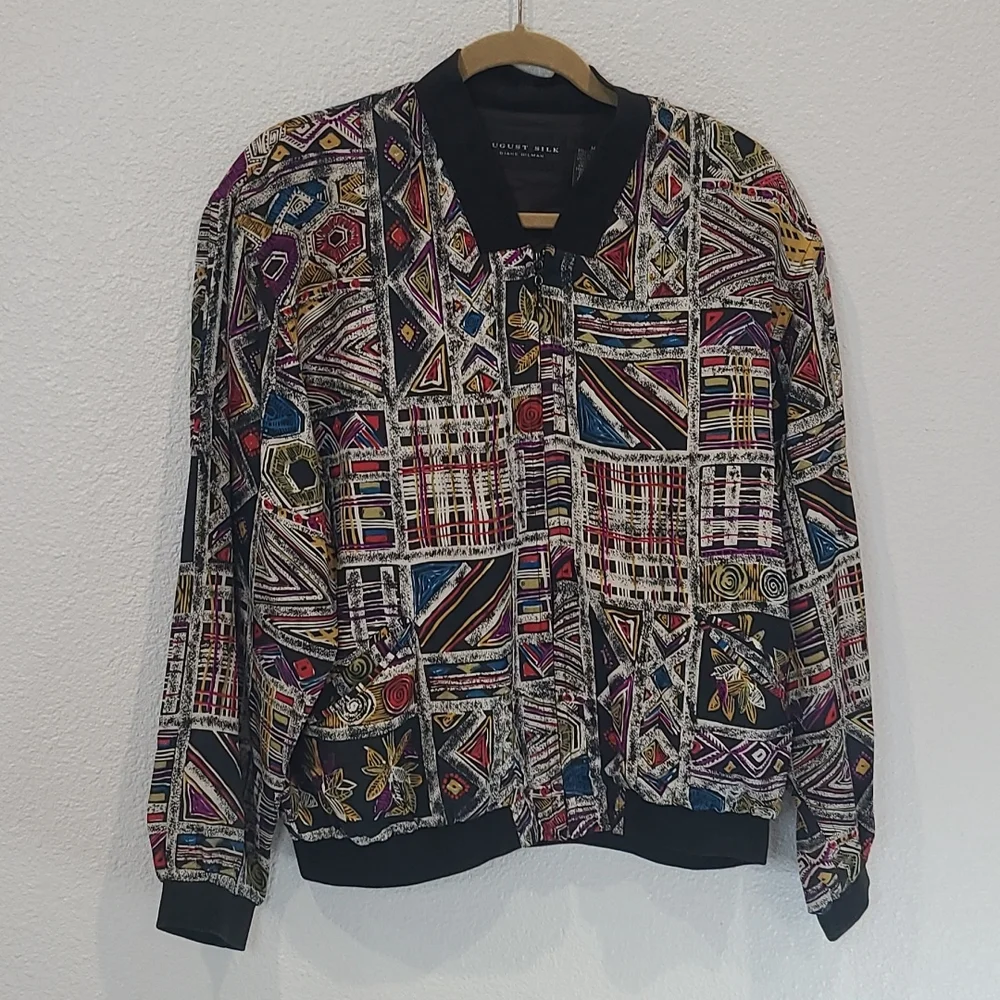 Retro August Silk abstract silk windbreaker jacket medium - Picture 1 of 12